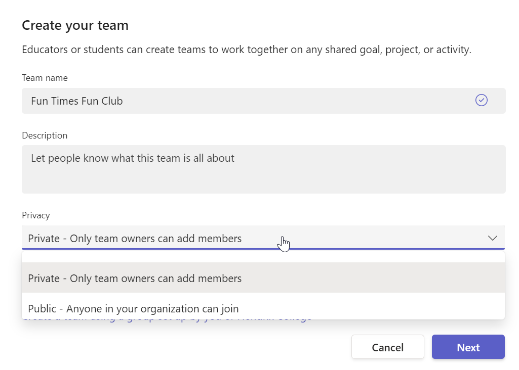 /uploadedimages/Campus_Resources/Technology_Services_and_HelpDesk/HelpDesk/Articles/Create a Team title and privacy.png